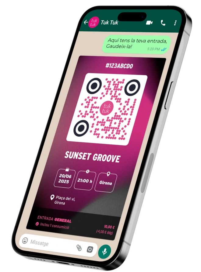 Dispositiu mòbil amb entrada de Tuk Tuk per WhatsApp